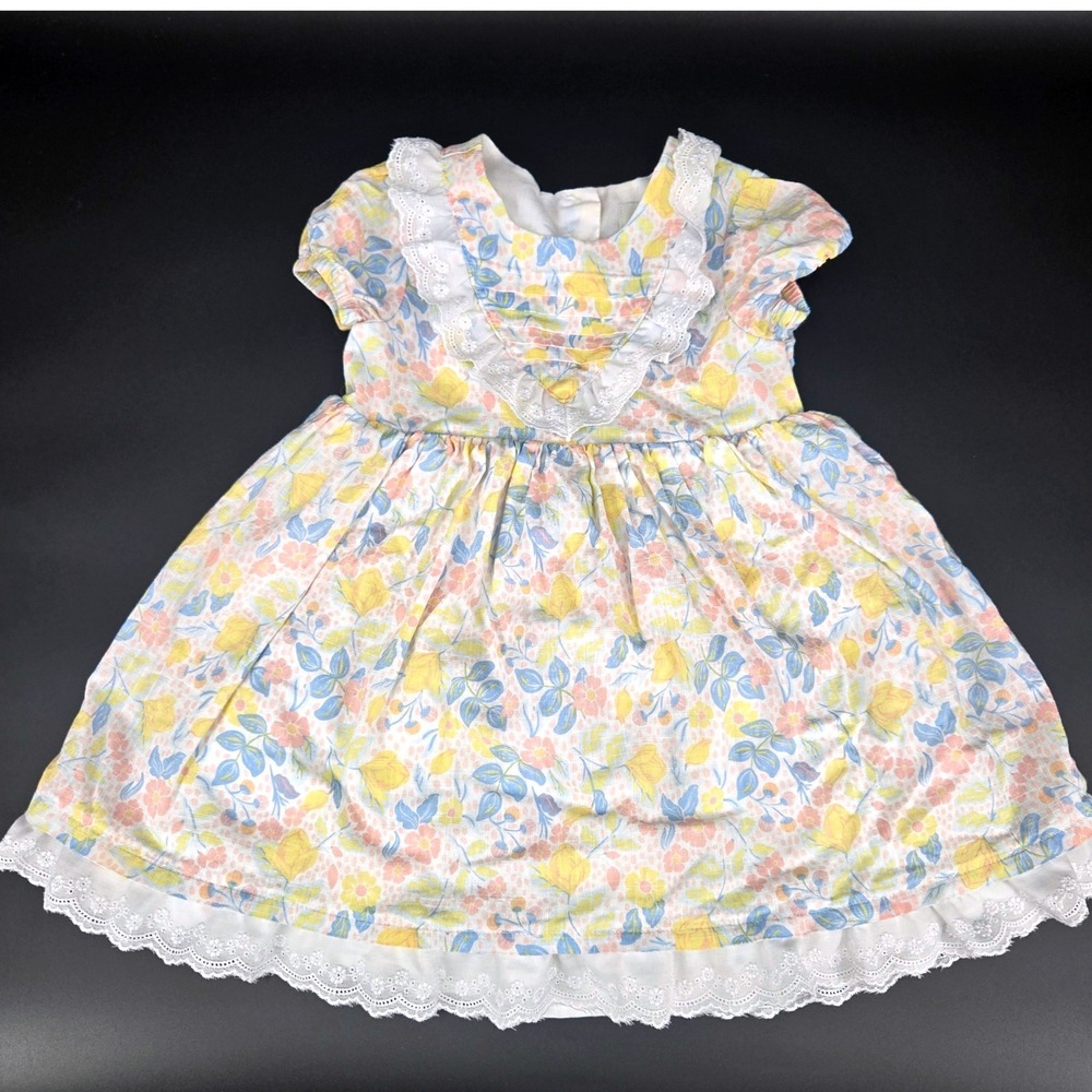 Joie Girls Floral Lace Trim Keyhole Back Dress 2T Pastel Cottagecore Easter